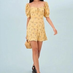 Reformation Yellow Floral Mini Dress